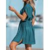 imageCUPSHE Womens Swimsuit Coverup Casual V Neck Beach Dress Short Sleeve Elastic Waist Swimwear Cover Ups 2025 BeachwearTurquoise