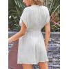 imageCUPSHE Womens Swimsuit Coverup Casual V Neck Beach Dress Short Sleeve Elastic Waist Swimwear Cover Ups 2025 BeachwearWhite
