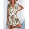 imageCUPSHE Womens Swimsuit Coverup Casual V Neck Beach Dress Short Sleeve Elastic Waist Swimwear Cover Ups 2025 BeachwearWhite Floral