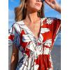imageCUPSHE Womens Swimsuit Coverup Casual V Neck Beach Dress Short Sleeve Elastic Waist Swimwear Cover Ups 2025 BeachwearWhitered Floral
