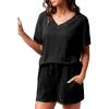 imageCUPSHE Short Sleeve Pajama Sets for Women Casual Crew Neck 2 Piece Lounge SetsXblack