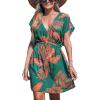 imageCUPSHE Womens Swimsuit Coverup Casual V Neck Beach Dress Short Sleeve Elastic Waist Swimwear Cover Ups 2025 BeachwearOrange Leaf