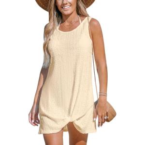 imageCUPSHE Womens Swimsuit Coverup Sleeveless Swimwear Beach Cover Ups Sheer Twisted Basic Tank DressBeige