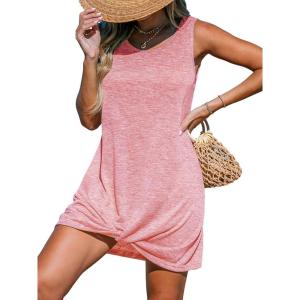 imageCUPSHE Womens Swimsuit Coverup Sleeveless Swimwear Beach Cover Ups Sheer Twisted Basic Tank DressPink
