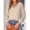 imageCUPSHE Long Sleeve Tops for Women Eyelet Scalloped Lace V Neck Blouse Casual Loose Fashion ShirtsApricot