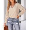 imageCUPSHE Long Sleeve Tops for Women Eyelet Scalloped Lace V Neck Blouse Casual Loose Fashion ShirtsApricot
