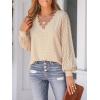 imageCUPSHE Long Sleeve Tops for Women Eyelet Scalloped Lace V Neck Blouse Casual Loose Fashion ShirtsApricot