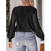 imageCUPSHE Long Sleeve Tops for Women Eyelet Scalloped Lace V Neck Blouse Casual Loose Fashion ShirtsBlack