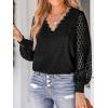 imageCUPSHE Long Sleeve Tops for Women Eyelet Scalloped Lace V Neck Blouse Casual Loose Fashion ShirtsBlack