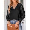 imageCUPSHE Long Sleeve Tops for Women Eyelet Scalloped Lace V Neck Blouse Casual Loose Fashion ShirtsBlack