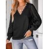 imageCUPSHE Long Sleeve Tops for Women Eyelet Scalloped Lace V Neck Blouse Casual Loose Fashion ShirtsBlack