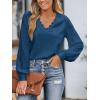 imageCUPSHE Long Sleeve Tops for Women Eyelet Scalloped Lace V Neck Blouse Casual Loose Fashion ShirtsBlue