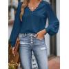 imageCUPSHE Long Sleeve Tops for Women Eyelet Scalloped Lace V Neck Blouse Casual Loose Fashion ShirtsBlue