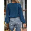 imageCUPSHE Long Sleeve Tops for Women Eyelet Scalloped Lace V Neck Blouse Casual Loose Fashion ShirtsBlue