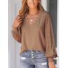 imageCUPSHE Long Sleeve Tops for Women Eyelet Scalloped Lace V Neck Blouse Casual Loose Fashion ShirtsBrown