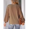imageCUPSHE Long Sleeve Tops for Women Eyelet Scalloped Lace V Neck Blouse Casual Loose Fashion ShirtsBrown