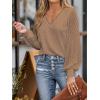 imageCUPSHE Long Sleeve Tops for Women Eyelet Scalloped Lace V Neck Blouse Casual Loose Fashion ShirtsBrown