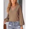 imageCUPSHE Long Sleeve Tops for Women Eyelet Scalloped Lace V Neck Blouse Casual Loose Fashion ShirtsBrown