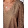 imageCUPSHE Long Sleeve Tops for Women Eyelet Scalloped Lace V Neck Blouse Casual Loose Fashion ShirtsBrown