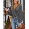 imageCUPSHE Long Sleeve Tops for Women Eyelet Scalloped Lace V Neck Blouse Casual Loose Fashion ShirtsDark Gray