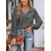 imageCUPSHE Long Sleeve Tops for Women Eyelet Scalloped Lace V Neck Blouse Casual Loose Fashion ShirtsDark Gray