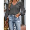 imageCUPSHE Long Sleeve Tops for Women Eyelet Scalloped Lace V Neck Blouse Casual Loose Fashion ShirtsDark Gray