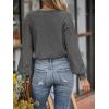 imageCUPSHE Long Sleeve Tops for Women Eyelet Scalloped Lace V Neck Blouse Casual Loose Fashion ShirtsDark Gray