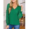 imageCUPSHE Long Sleeve Tops for Women Eyelet Scalloped Lace V Neck Blouse Casual Loose Fashion ShirtsDark Green