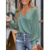 imageCUPSHE Long Sleeve Tops for Women Eyelet Scalloped Lace V Neck Blouse Casual Loose Fashion ShirtsGreen