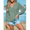 imageCUPSHE Long Sleeve Tops for Women Eyelet Scalloped Lace V Neck Blouse Casual Loose Fashion ShirtsGreen