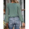 imageCUPSHE Long Sleeve Tops for Women Eyelet Scalloped Lace V Neck Blouse Casual Loose Fashion ShirtsGreen