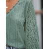 imageCUPSHE Long Sleeve Tops for Women Eyelet Scalloped Lace V Neck Blouse Casual Loose Fashion ShirtsGreen