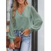 imageCUPSHE Long Sleeve Tops for Women Eyelet Scalloped Lace V Neck Blouse Casual Loose Fashion ShirtsGreen