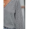 imageCUPSHE Long Sleeve Tops for Women Eyelet Scalloped Lace V Neck Blouse Casual Loose Fashion ShirtsGrey
