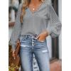 imageCUPSHE Long Sleeve Tops for Women Eyelet Scalloped Lace V Neck Blouse Casual Loose Fashion ShirtsGrey