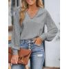 imageCUPSHE Long Sleeve Tops for Women Eyelet Scalloped Lace V Neck Blouse Casual Loose Fashion ShirtsGrey