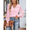 imageCUPSHE Long Sleeve Tops for Women Eyelet Scalloped Lace V Neck Blouse Casual Loose Fashion ShirtsLight Pink