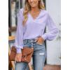 imageCUPSHE Long Sleeve Tops for Women Eyelet Scalloped Lace V Neck Blouse Casual Loose Fashion ShirtsLight Purple