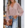 imageCUPSHE Long Sleeve Tops for Women Eyelet Scalloped Lace V Neck Blouse Casual Loose Fashion ShirtsPink