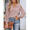 imageCUPSHE Long Sleeve Tops for Women Eyelet Scalloped Lace V Neck Blouse Casual Loose Fashion ShirtsPink