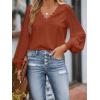 imageCUPSHE Long Sleeve Tops for Women Eyelet Scalloped Lace V Neck Blouse Casual Loose Fashion ShirtsRed