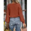 imageCUPSHE Long Sleeve Tops for Women Eyelet Scalloped Lace V Neck Blouse Casual Loose Fashion ShirtsRed