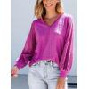 imageCUPSHE Long Sleeve Tops for Women Eyelet Scalloped Lace V Neck Blouse Casual Loose Fashion ShirtsRose