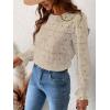imageCUPSHE Women Eyelet Long Sleeve Tops Shirts Dressy Hollow Out Crochet Lace Embroidered Blouses 2025 FashionBeige