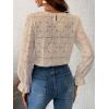 imageCUPSHE Women Eyelet Long Sleeve Tops Shirts Dressy Hollow Out Crochet Lace Embroidered Blouses 2025 FashionBeige