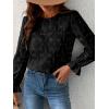 imageCUPSHE Women Eyelet Long Sleeve Tops Shirts Dressy Hollow Out Crochet Lace Embroidered Blouses 2025 FashionBlack