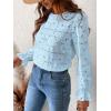 imageCUPSHE Women Eyelet Long Sleeve Tops Shirts Dressy Hollow Out Crochet Lace Embroidered Blouses 2025 FashionBlue