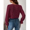 imageCUPSHE Women Eyelet Long Sleeve Tops Shirts Dressy Hollow Out Crochet Lace Embroidered Blouses 2025 FashionBurgandy Red