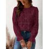 imageCUPSHE Women Eyelet Long Sleeve Tops Shirts Dressy Hollow Out Crochet Lace Embroidered Blouses 2025 FashionBurgandy Red