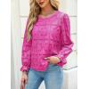 imageCUPSHE Women Eyelet Long Sleeve Tops Shirts Dressy Hollow Out Crochet Lace Embroidered Blouses 2025 FashionFuchsia